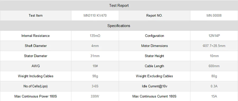 T MOTOR MN3110 KV470 Brushless Motor 12