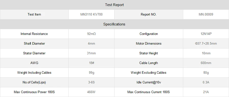 T-Motor MN3110 KV700 Brushless Motor 12